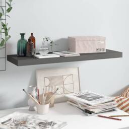 Berkfield Home Floating Wall Shelf High Gloss Grey 80x23.5x3.8 cm MDF - thumbnail 2