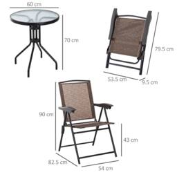 OUTSUNNY 3 Piece Patio Furniture Bistro Set Adjustable Backrest in Brown - thumbnail 3
