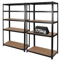 Harbour Housewares 5-Tier Steel Garage Shelving Units Set - 2pc Set Heavy Duty Storage Shelves in Black