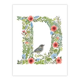 "Artery8 Women's Wall Art Print Letter D in Flowers with Bird Garden Watercolour Floral Word Art For Her Poster - Size: W12"" x H16""" - thumbnail 1