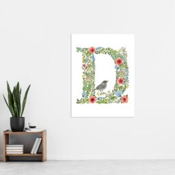"Artery8 Women's Wall Art Print Letter D in Flowers with Bird Garden Watercolour Floral Word Art For Her Poster - Size: W12"" x H16""" - thumbnail 4