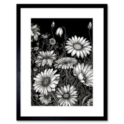 "Artery8 Wall Art Print Daisy Flower Field Black & White Artwork Framed 9X7 Inch - Size: W7"" x H9""" - thumbnail 1