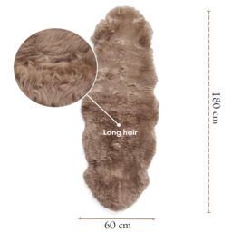 Infinity Leather Luxury Genuine Sheepskin Double Natural Fluffy Soft Real Wool Rug in Taupe - Size: 180 cm x 60 cm - thumbnail 3
