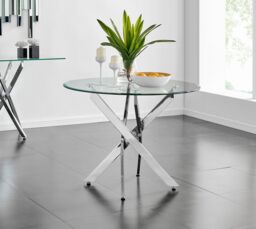 FurnitureboxUK Novara 100cm Round Dining Table & 4 Velvet Milan Black Leg Chairs in Grey - thumbnail 2