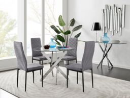 FurnitureboxUK Novara 100cm Round Dining Table & 4 Velvet Milan Black Leg Chairs in Grey