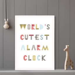 ARTZE Cutest Alarm Clock Scandi Quote Framed Print SIZE: A2 with White Frame in Pale Blue - Size: A4 - thumbnail 2