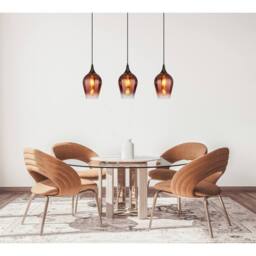 Netlighting Lavus Bar Pendant Ceiling Light Gunmetal Red Glass Shade 3x E27 in Grey - thumbnail 5
