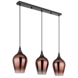 Netlighting Lavus Bar Pendant Ceiling Light Gunmetal Red Glass Shade 3x E27 in Grey - thumbnail 2