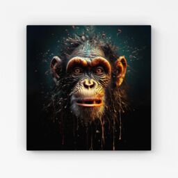 "Warren Reed - Designer Splashart Monkey Face Canvas in Black - Size: W16"" x H16""" - thumbnail 1
