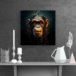 "Warren Reed - Designer Splashart Monkey Face Canvas in Black - Size: W16"" x H16""" - thumbnail 2