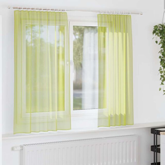 Berkfield Home Voile Curtains with Rod Pockets 2 pcs Apple Green - image 1
