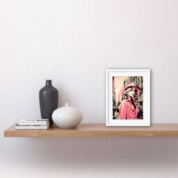 "Artery8 Wall Art Print Retro Fashion Woman with Hat & Pink Trench Coat Artwork Framed 9X7 Inch in White - Size: W7"" x H9""" - thumbnail 2