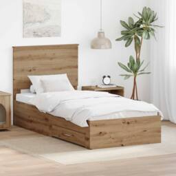 Berkfield Home Bed Frame with Drawer Artisan Oak 90 x 200 cm Engineered Wood in Brown - thumbnail 1