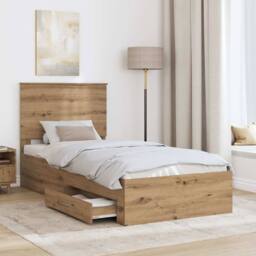 Berkfield Home Bed Frame with Drawer Artisan Oak 90 x 200 cm Engineered Wood in Brown - thumbnail 3