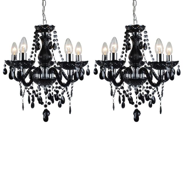 First Choice Lighting Set of 2 Black & Chrome Marie Therese Style 5 x 40W Chandelier