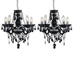 First Choice Lighting Set of 2 Black & Chrome Marie Therese Style 5 x 40W Chandelier