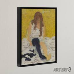 "Artery8 Woman Putting on Her Stockings Bonnard Black Framed Canvas Art Print in Yellow - Size: W12"" x H16""" - thumbnail 2
