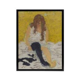 "Artery8 Woman Putting on Her Stockings Bonnard Black Framed Canvas Art Print in Yellow - Size: W12"" x H16""" - thumbnail 1