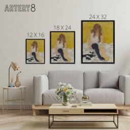 "Artery8 Woman Putting on Her Stockings Bonnard Black Framed Canvas Art Print in Yellow - Size: W12"" x H16""" - thumbnail 4