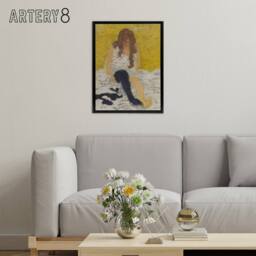 "Artery8 Woman Putting on Her Stockings Bonnard Black Framed Canvas Art Print in Yellow - Size: W12"" x H16""" - thumbnail 3