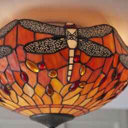 Loops Tiffany Glass Semi Flush Ceiling Light Flame Dragonfly Inverted Shade i00045 in Clear - thumbnail 4
