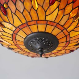 Loops Tiffany Glass Semi Flush Ceiling Light Flame Dragonfly Inverted Shade i00045 in Clear - thumbnail 3