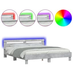Berkfield Home Bed Frame with LED without Mattress Concrete Grey 160x200 cm - thumbnail 2