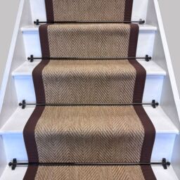 RainbowHome Herringbone New England Beige Stair Runner with Mocha Cotton Border - Size: 65 cm x 700 cm - thumbnail 1