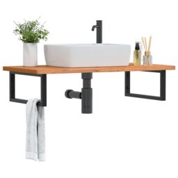 Berkfield Home Basin Shelf Wall Mounted Steel & Solid Wood Beech in Brown - thumbnail 1