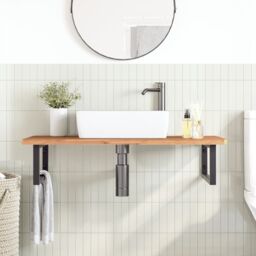 Berkfield Home Basin Shelf Wall Mounted Steel & Solid Wood Beech in Brown - thumbnail 3