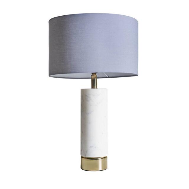 Amias Cylinder Brass Table Lamp With Large Dark Grey Shade - image 1