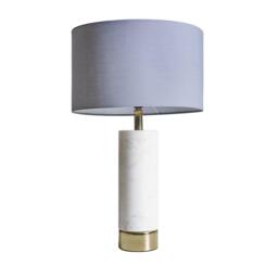 Amias Cylinder Brass Table Lamp With Large Dark Grey Shade - thumbnail 1