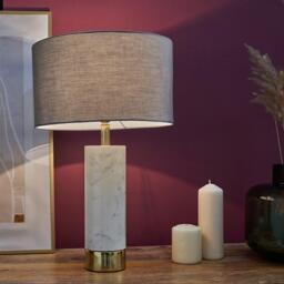 Amias Cylinder Brass Table Lamp With Large Dark Grey Shade - thumbnail 3