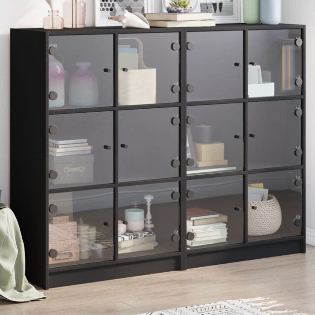 Berkfield Home Bookcase with Doors Black 136x37x109 cm Engineered Wood - Size: 136 x 37 x 109 cm - image 1