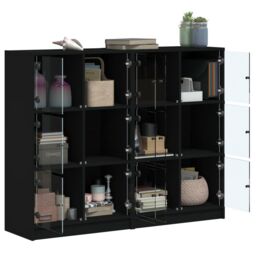 Berkfield Home Bookcase with Doors Black 136x37x109 cm Engineered Wood - Size: 136 x 37 x 109 cm - thumbnail 4