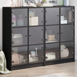 Berkfield Home Bookcase with Doors Black 136x37x109 cm Engineered Wood - Size: 136 x 37 x 109 cm - thumbnail 1