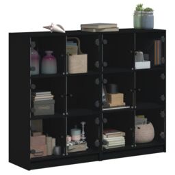 Berkfield Home Bookcase with Doors Black 136x37x109 cm Engineered Wood - Size: 136 x 37 x 109 cm - thumbnail 5