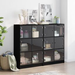 Berkfield Home Bookcase with Doors Black 136x37x109 cm Engineered Wood - Size: 136 x 37 x 109 cm - thumbnail 3