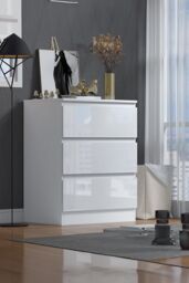 FWStyle Stora 3 Drawer White Gloss Chest Of Drawers (H) 77 (W) 60 (D) 40cm