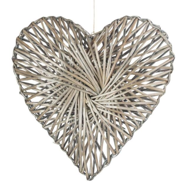 Red Hamper Wicker Heart Wreath Grey Wash Finish