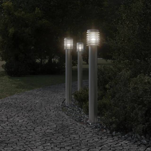 Berkfield Home Outdoor Floor Lamps 3pcs Silver 110cm Stainless Steel - image 1