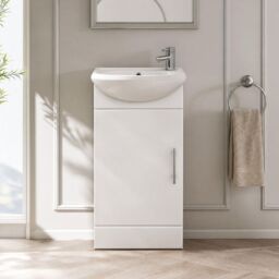 Balterley 1 Door Cloakroom Vanity Basin Unit Gloss White 400mm - thumbnail 9
