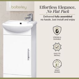 Balterley 1 Door Cloakroom Vanity Basin Unit Gloss White 400mm - thumbnail 3