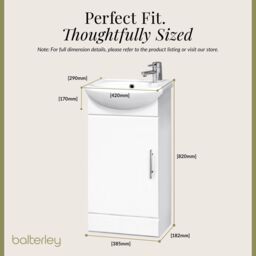 Balterley 1 Door Cloakroom Vanity Basin Unit Gloss White 400mm - thumbnail 4