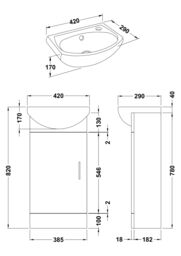 Balterley 1 Door Cloakroom Vanity Basin Unit Gloss White 400mm - thumbnail 8