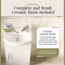 Balterley 1 Door Cloakroom Vanity Basin Unit Gloss White 400mm - thumbnail 6