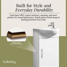 Balterley 1 Door Cloakroom Vanity Basin Unit Gloss White 400mm - thumbnail 7