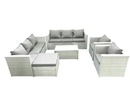 Fimous Outdoor Rattan Sofa Garden Furniture Set with 2 Armchairs Oblong Coffee Table Big Footstool Light Grey Mixed - thumbnail 1