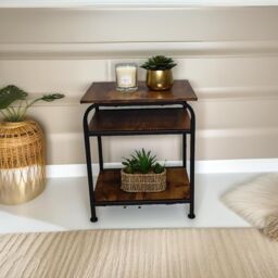 Pirlo Plush 3 Tier Side Table Rustic Brown Industrial Living Room Furniture - thumbnail 3