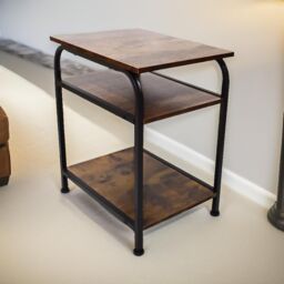 Pirlo Plush 3 Tier Side Table Rustic Brown Industrial Living Room Furniture - thumbnail 4